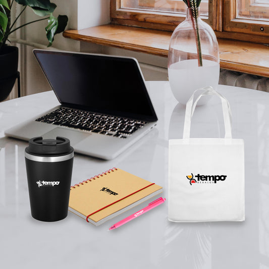 Kit Bienvenida – Mug, Libreta, Bolígrafo y Bolsa Personalizable