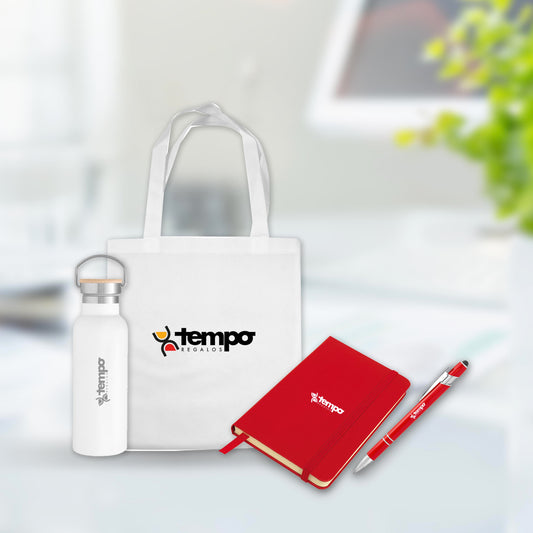 Kit Starter – Botella Térmica, Libreta, Bolígrafo y Bolsa Personalizable