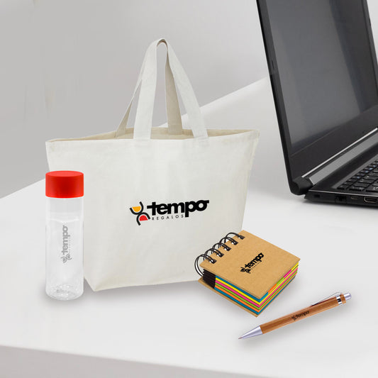 Kit Tote Bag – Bolsa de Algodón, Botella, Bolígrafo y Memo Box